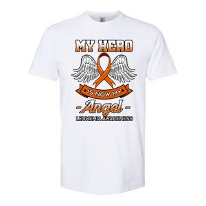 My Hero Is Now My Angel Leukemia Orange Ribbon Bone Marrow Gift Softstyle CVC T-Shirt