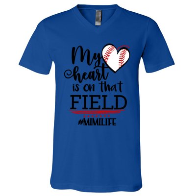 My Heart Is On That Field Ballpark Mama Baseball Mimi Gift V-Neck T-Shirt