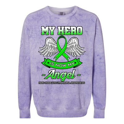 My Hero Is Now My Angel Ribbon Nonfunny Gifthodgkin Lymphoma Gift Colorblast Crewneck Sweatshirt