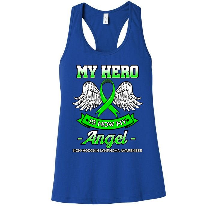 My Hero Is Now My Angel Ribbon Nonfunny Gifthodgkin Lymphoma Gift Women's Racerback Tank