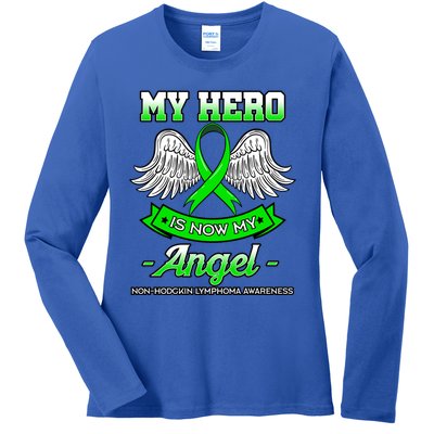 My Hero Is Now My Angel Ribbon Nonfunny Gifthodgkin Lymphoma Gift Ladies Long Sleeve Shirt