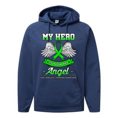 My Hero Is Now My Angel Ribbon Nonfunny Gifthodgkin Lymphoma Gift Performance Fleece Hoodie