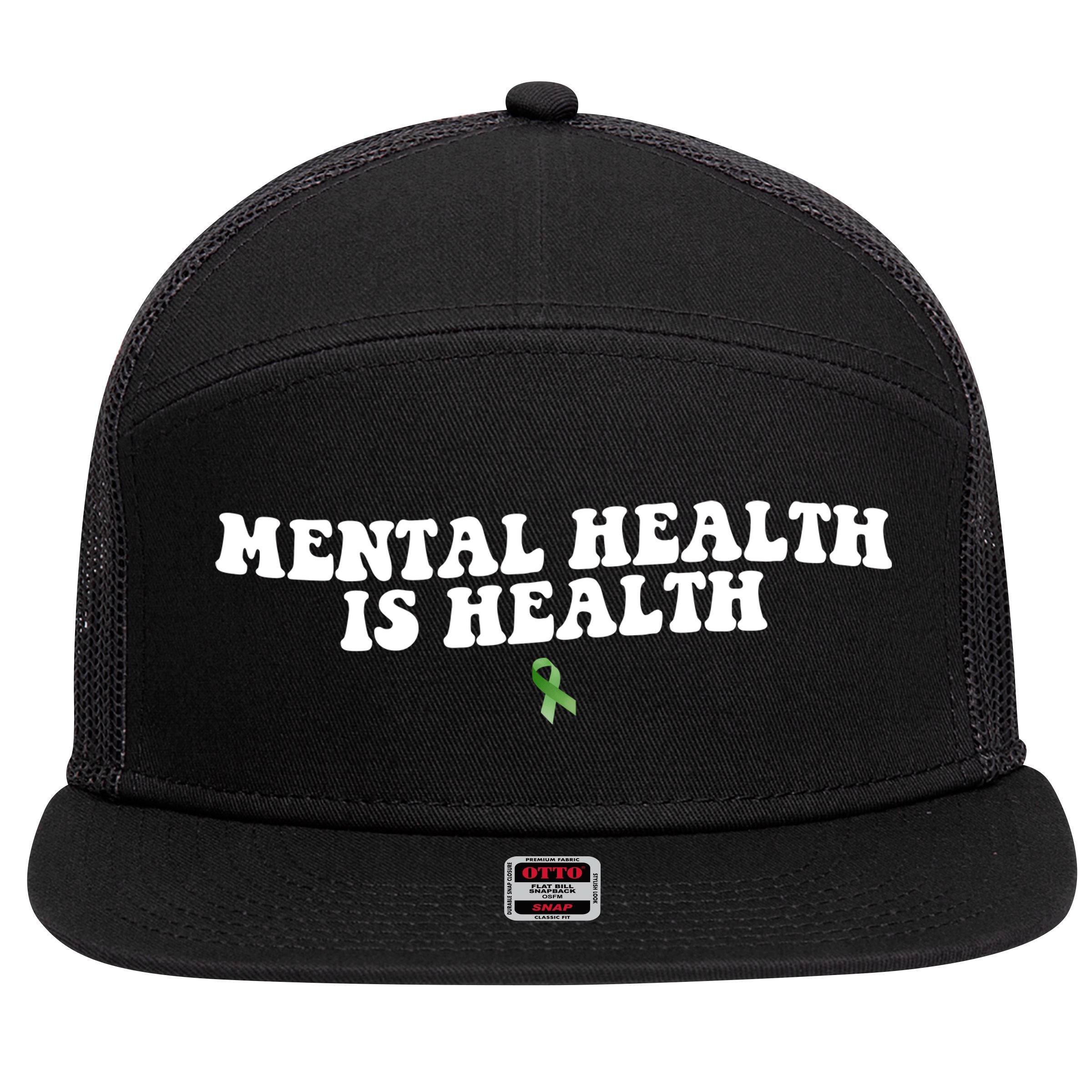 Mental Health Is Health Awareness Ribbon 7 Panel Mesh Trucker Snapback Hat