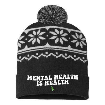 Mental Health Is Health Awareness Ribbon USA-Made Snowflake Beanie