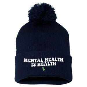 Mental Health Is Health Awareness Ribbon Pom Pom 12in Knit Beanie