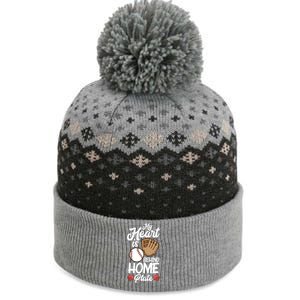 My Heart Is Behind Home Proud Baseball Mom Funny Gift The Baniff Cuffed Pom Beanie