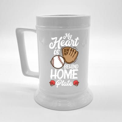 My Heart Is Behind Home Proud Baseball Mom Funny Gift Beer Stein