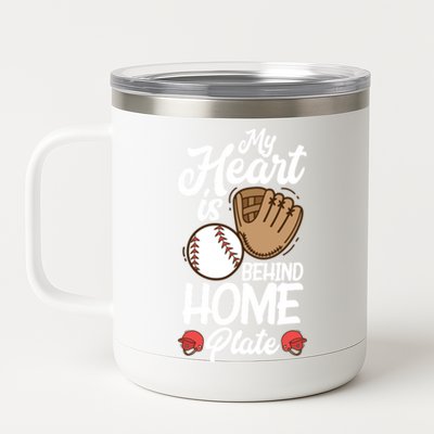 My Heart Is Behind Home Proud Baseball Mom Funny Gift 12 oz Stainless Steel Tumbler Cup