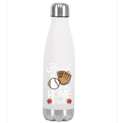 My Heart Is Behind Home Proud Baseball Mom Funny Gift Stainless Steel Insulated Water Bottle