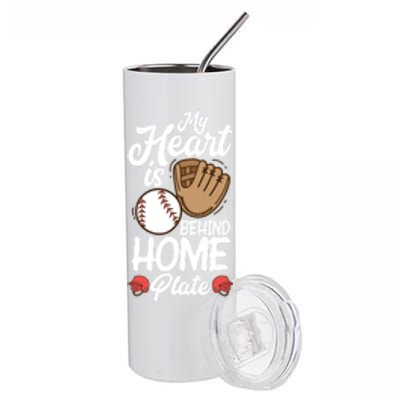 My Heart Is Behind Home Proud Baseball Mom Funny Gift Stainless Steel Tumbler