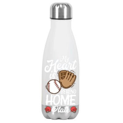 My Heart Is Behind Home Proud Baseball Mom Funny Gift Stainless Steel Insulated Water Bottle