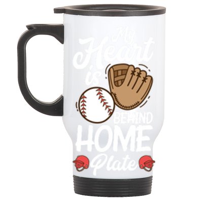 My Heart Is Behind Home Proud Baseball Mom Funny Gift Stainless Steel Travel Mug