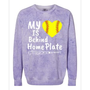 My Heart Is Behind Home Plate Softball Proud Mom Dad Gift Colorblast Crewneck Sweatshirt