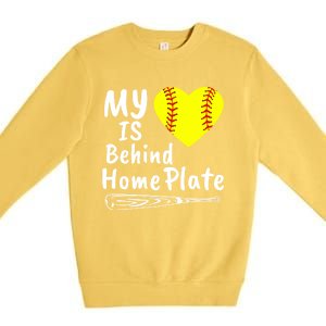 My Heart Is Behind Home Plate Softball Proud Mom Dad Gift Premium Crewneck Sweatshirt