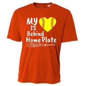 My Heart Is Behind Home Plate Softball Proud Mom Dad Gift Cooling Performance Crew T-Shirt