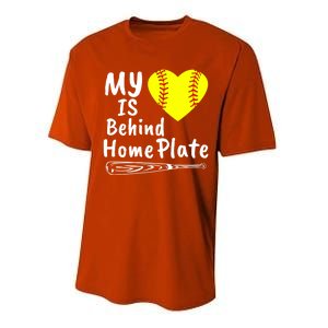 My Heart Is Behind Home Plate Softball Proud Mom Dad Gift Performance Sprint T-Shirt