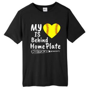 My Heart Is Behind Home Plate Softball Proud Mom Dad Gift Tall Fusion ChromaSoft Performance T-Shirt