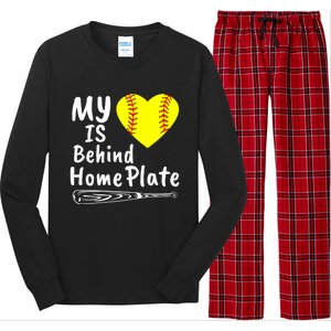 My Heart Is Behind Home Plate Softball Proud Mom Dad Gift Long Sleeve Pajama Set