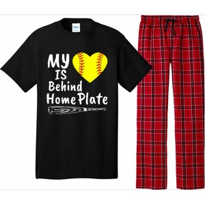 My Heart Is Behind Home Plate Softball Proud Mom Dad Gift Pajama Set