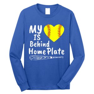 My Heart Is Behind Home Plate Softball Proud Mom Dad Gift Long Sleeve Shirt