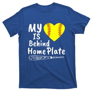 My Heart Is Behind Home Plate Softball Proud Mom Dad Gift T-Shirt