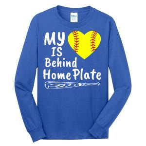 My Heart Is Behind Home Plate Softball Proud Mom Dad Gift Tall Long Sleeve T-Shirt