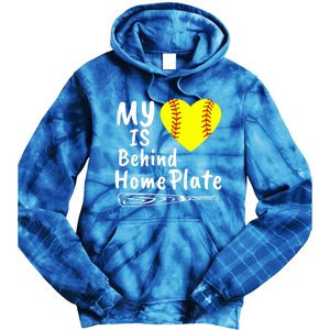 My Heart Is Behind Home Plate Softball Proud Mom Dad Gift Tie Dye Hoodie