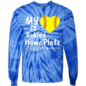 My Heart Is Behind Home Plate Softball Proud Mom Dad Gift Tie-Dye Long Sleeve Shirt