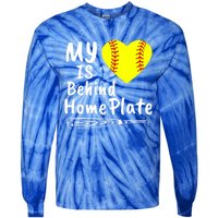 My Heart Is Behind Home Plate Softball Proud Mom Dad Gift Tie-Dye Long Sleeve Shirt