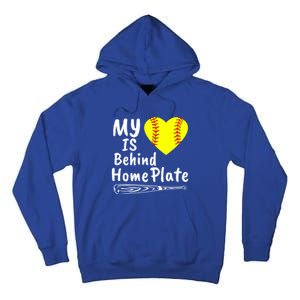 My Heart Is Behind Home Plate Softball Proud Mom Dad Gift Tall Hoodie