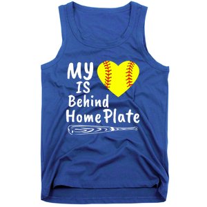 My Heart Is Behind Home Plate Softball Proud Mom Dad Gift Tank Top