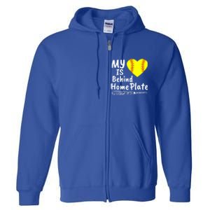 My Heart Is Behind Home Plate Softball Proud Mom Dad Gift Full Zip Hoodie