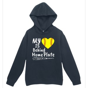 My Heart Is Behind Home Plate Softball Proud Mom Dad Gift Urban Pullover Hoodie