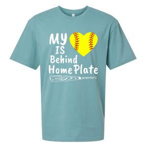 My Heart Is Behind Home Plate Softball Proud Mom Dad Gift Sueded Cloud Jersey T-Shirt