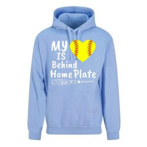 My Heart Is Behind Home Plate Softball Proud Mom Dad Gift Unisex Surf Hoodie