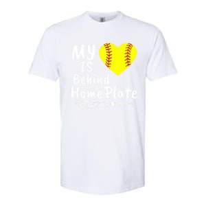 My Heart Is Behind Home Plate Softball Proud Mom Dad Gift Softstyle CVC T-Shirt