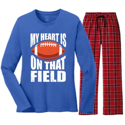 My Heart Is On That Field American Football Mom Dad Meaningful Gift Women's Long Sleeve Flannel Pajama Set 