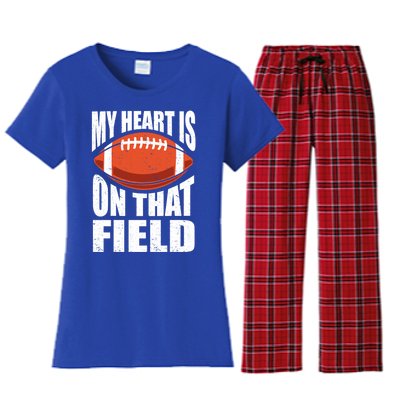 My Heart Is On That Field American Football Mom Dad Meaningful Gift Women's Flannel Pajama Set