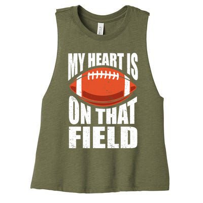 My Heart Is On That Field American Football Mom Dad Meaningful Gift Women's Racerback Cropped Tank