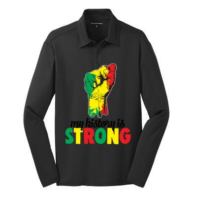 My History Is Strong Junetheen Black History Power African Gift Silk Touch Performance Long Sleeve Polo