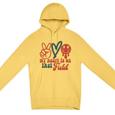 My Heart Is On That Field Retro Gift Peace Love Baseball Gift Premium Pullover Hoodie