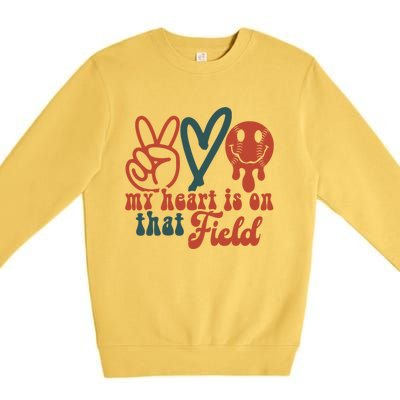 My Heart Is On That Field Retro Gift Peace Love Baseball Gift Premium Crewneck Sweatshirt