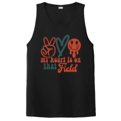 My Heart Is On That Field Retro Gift Peace Love Baseball Gift PosiCharge Competitor Tank