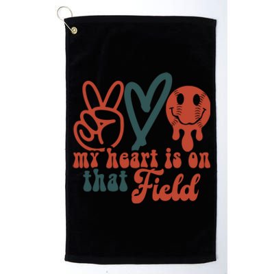 My Heart Is On That Field Retro Gift Peace Love Baseball Gift Platinum Collection Golf Towel