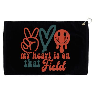 My Heart Is On That Field Retro Gift Peace Love Baseball Gift Grommeted Golf Towel