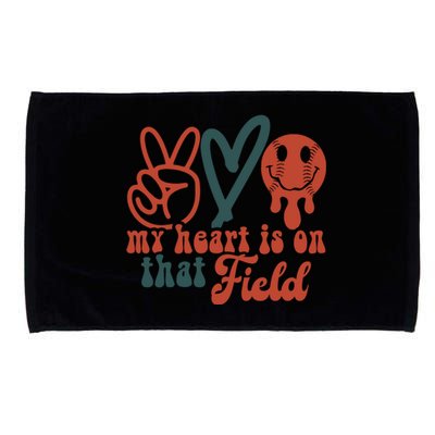 My Heart Is On That Field Retro Gift Peace Love Baseball Gift Microfiber Hand Towel