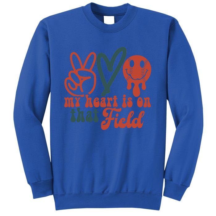 My Heart Is On That Field Retro Gift Peace Love Baseball Gift Sweatshirt