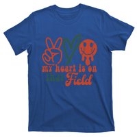 My Heart Is On That Field Retro Gift Peace Love Baseball Gift T-Shirt