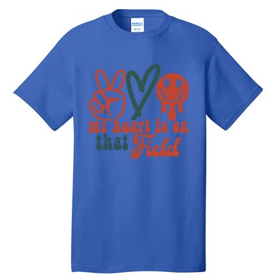 My Heart Is On That Field Retro Gift Peace Love Baseball Gift Tall T-Shirt