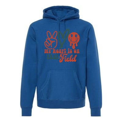 My Heart Is On That Field Retro Gift Peace Love Baseball Gift Premium Hoodie